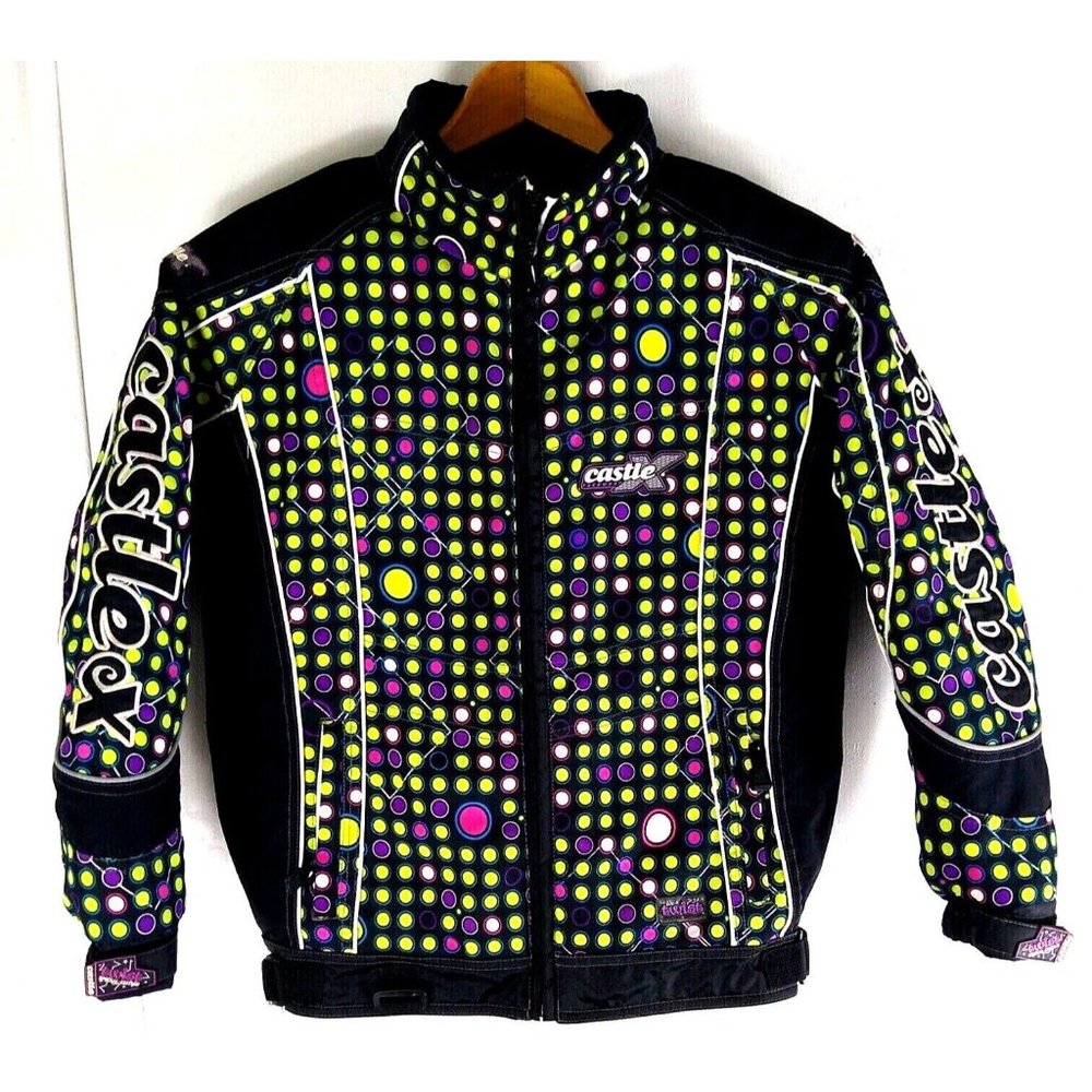 Girls Castle X Jacket Twist Snowmobile Racing Winter Polka Dot Black Large